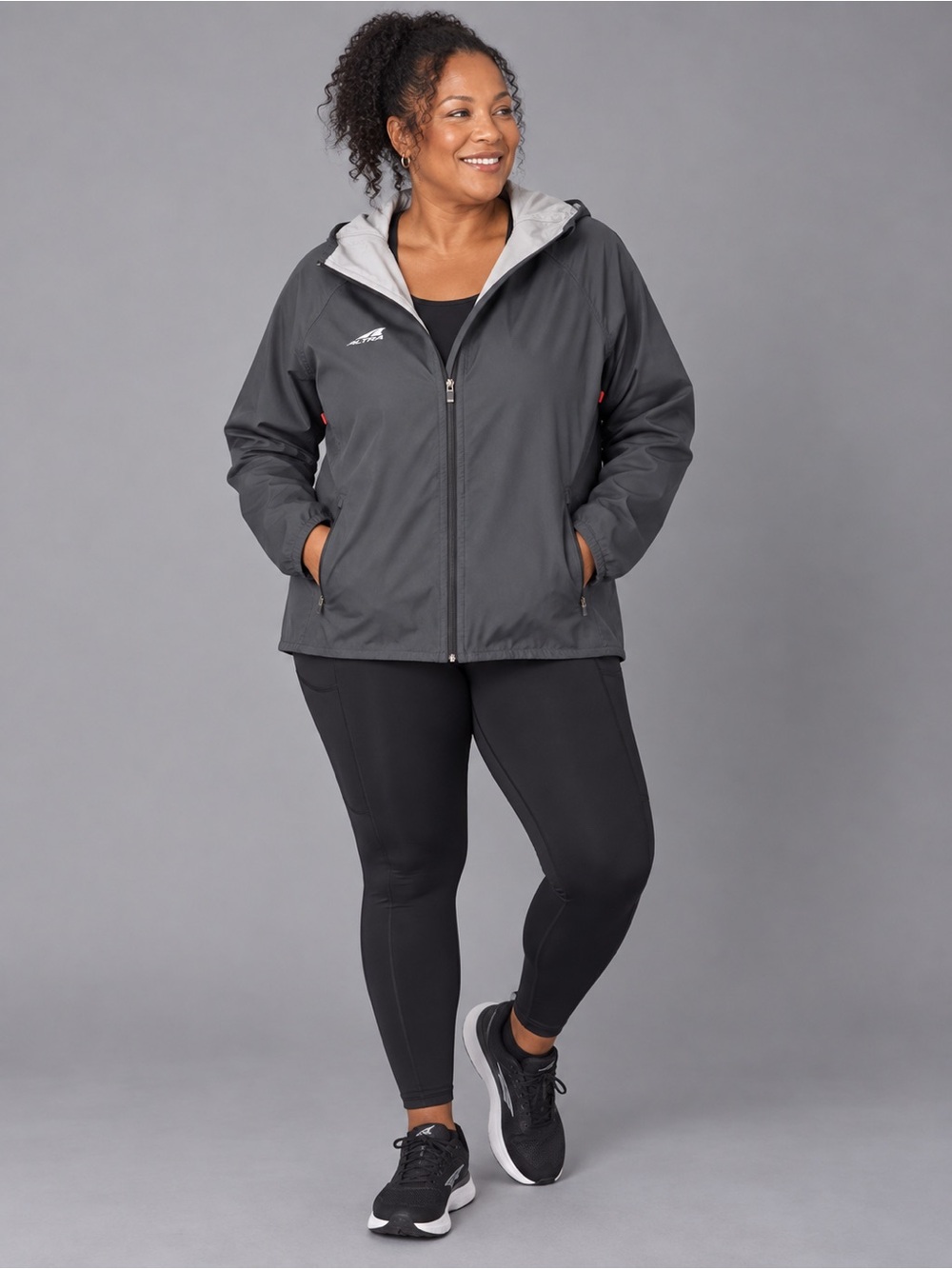 Altra Women’s XL Running Jacket Water Resistant Hooded Windbreaker Gray